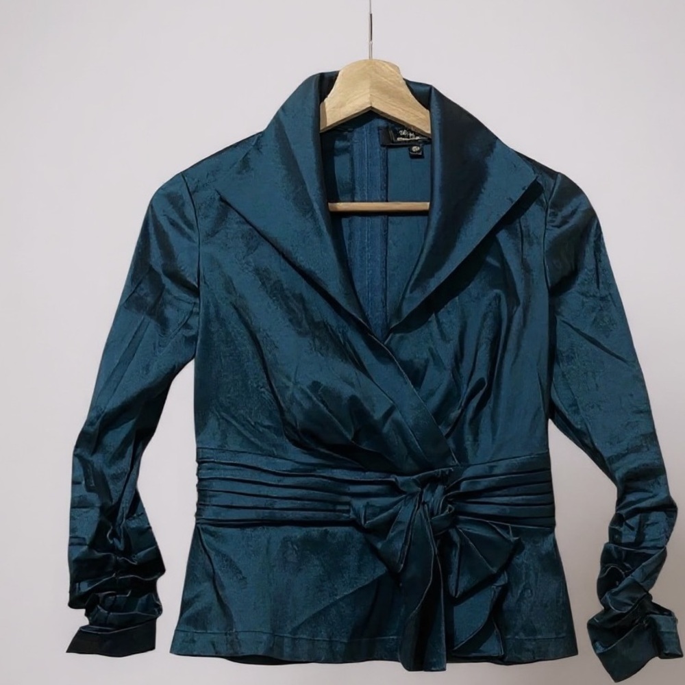 Tadashi Shoji Vintage Petite Collection Taffeta High Collar 3/4 Blouse Size 4P
